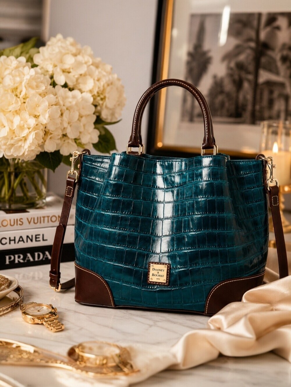 Dooney & Bourke Oakdale Brenna Croc Embossed Leather Bag Deep Teal NWT Rare - Picture 2 of 16